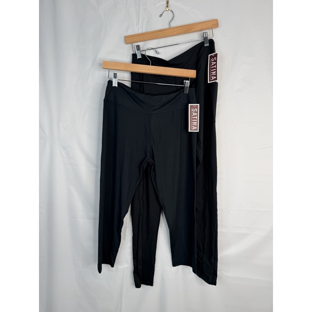 Lot 2 NWT Satina Black Leggings Plus Size High Rise Crop & Ankle Pockets‎